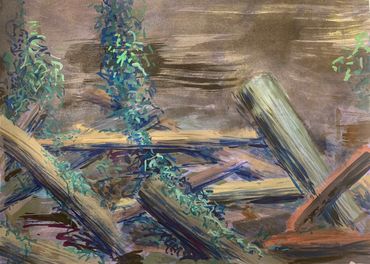 Bunch of logs with vines