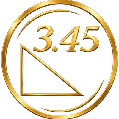 Golden emblem featuring a right triangle and the number 3.45 inside a circular border.