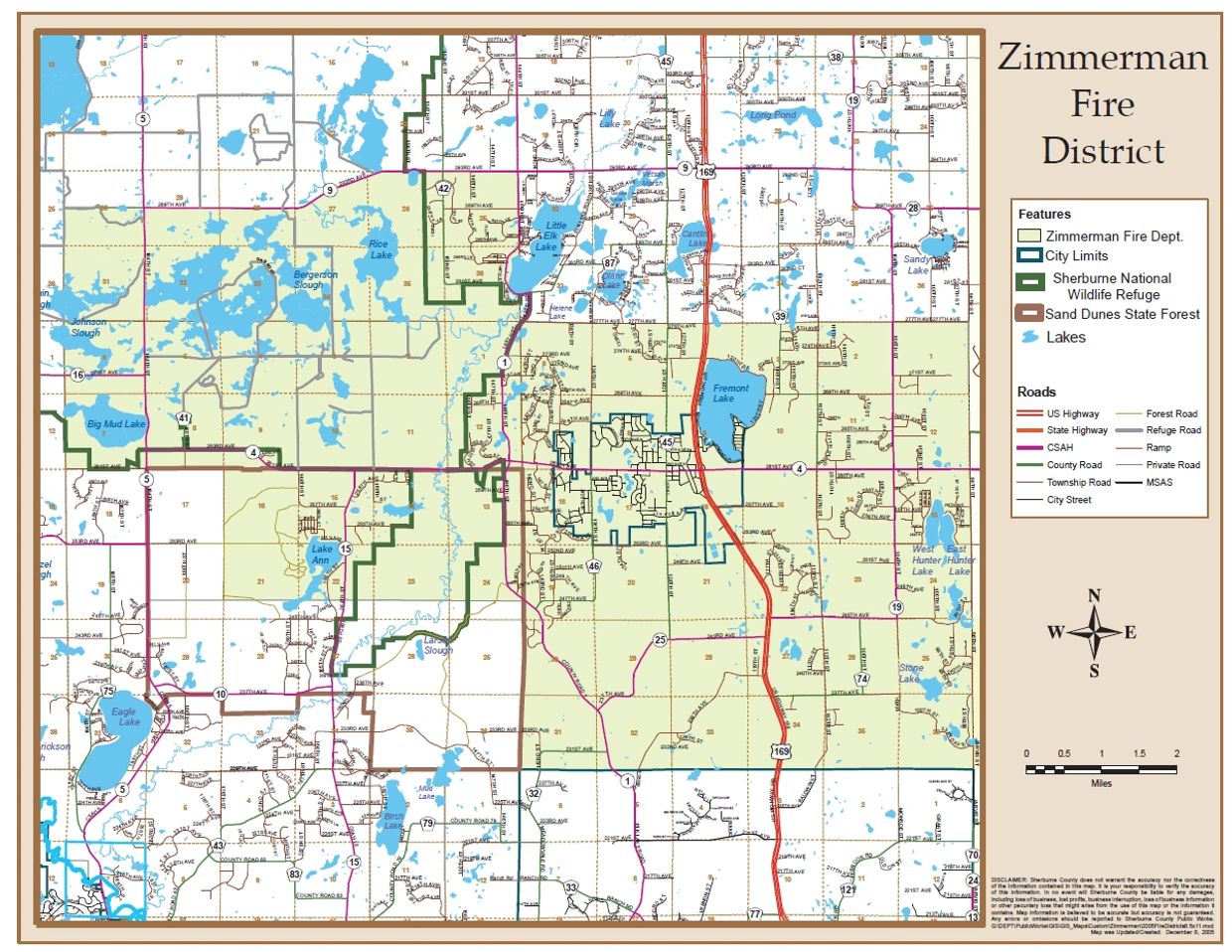 Map of Zimmerman Fire District and surrounding areas.