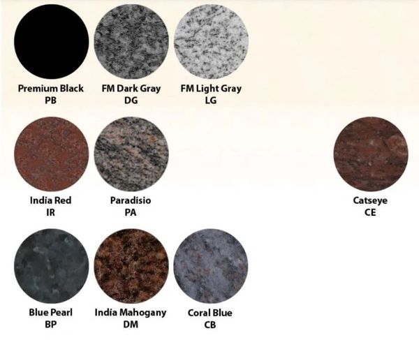 Granite headstones come in different shapes and sizes. Here are a few examples of the granite colors