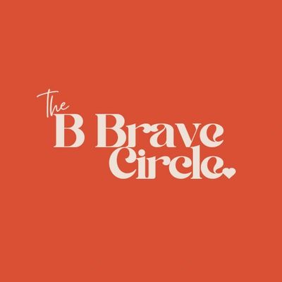 Logo of The B Brave Circle with stylish text on orange background.