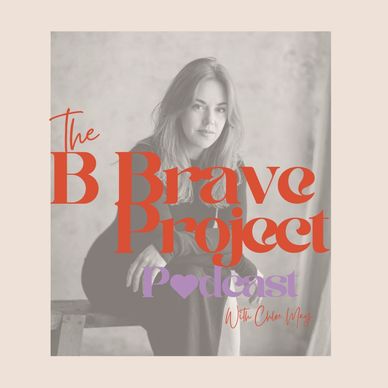 Monochrome portrait with bold text for The Brave Project podcast cover.