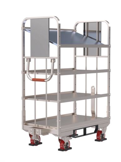 500 kg towable trolley with 800×600 mm multi-level shelves, heavy-duty castors, drawbar system, and 