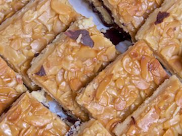 Almond cookie with the chocolate bottom. 