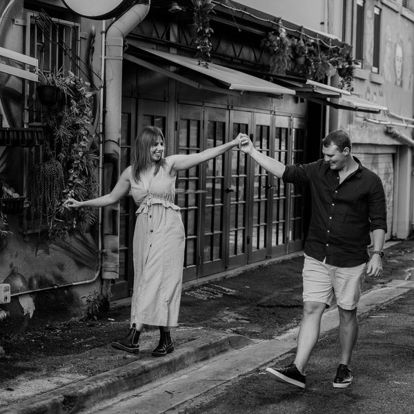 Fun couple photography. Hobart. Black and white photography Hobart. 