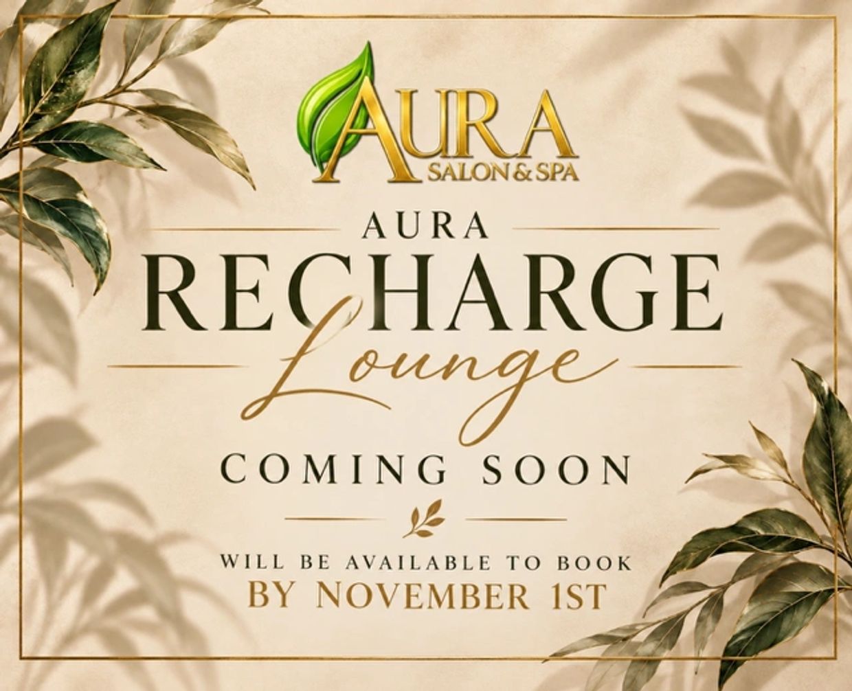 Aura Recharge Lounge coming soon, bookable by November 1st.