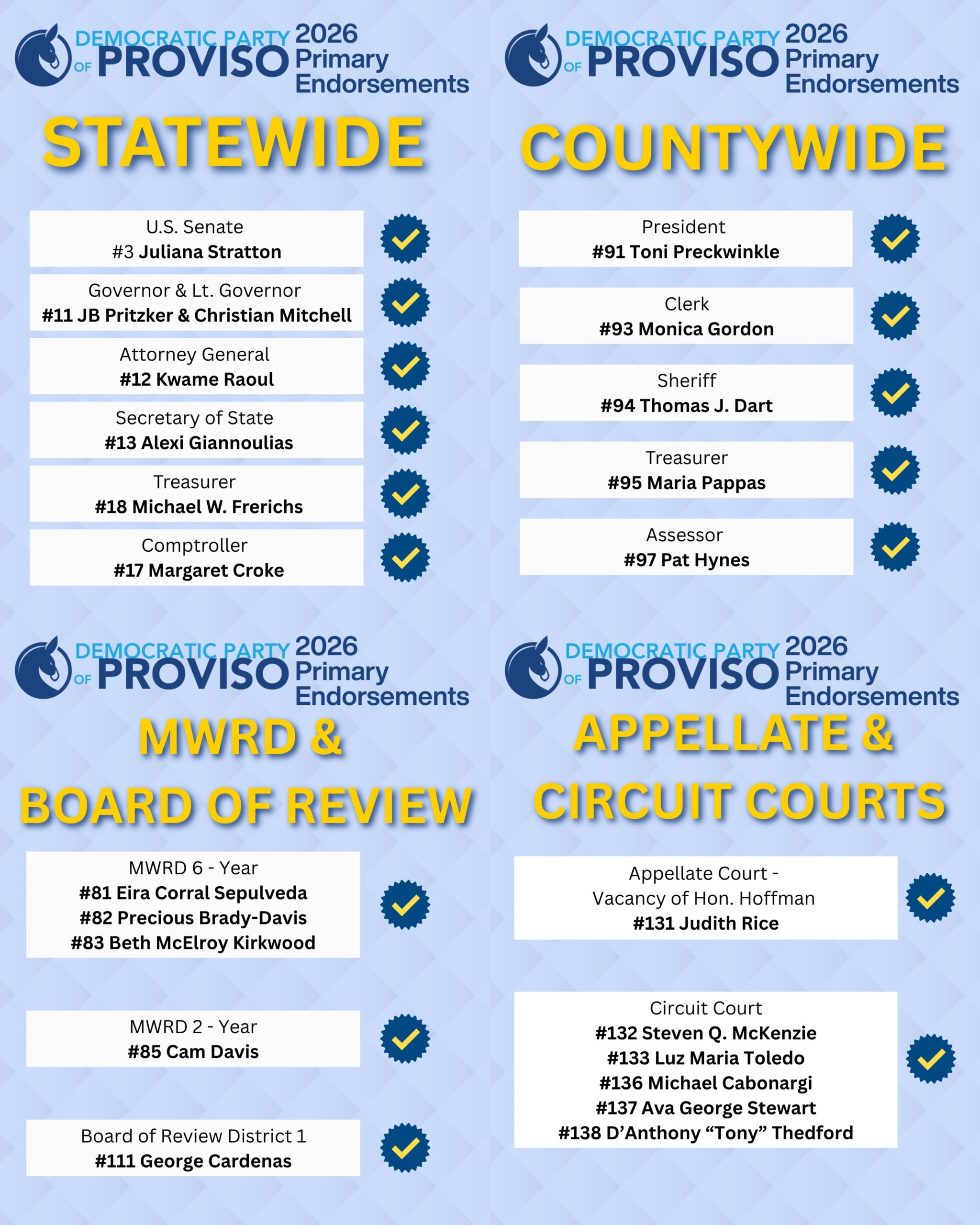 Democratic Party of Proviso 2026 Primary Endorsements