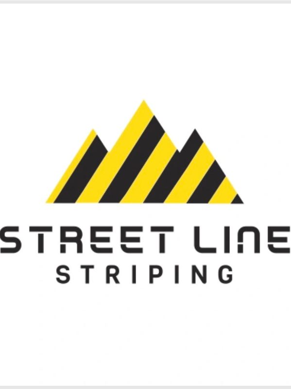 Logo for Street Line Striping with yellow and black striped mountain design.