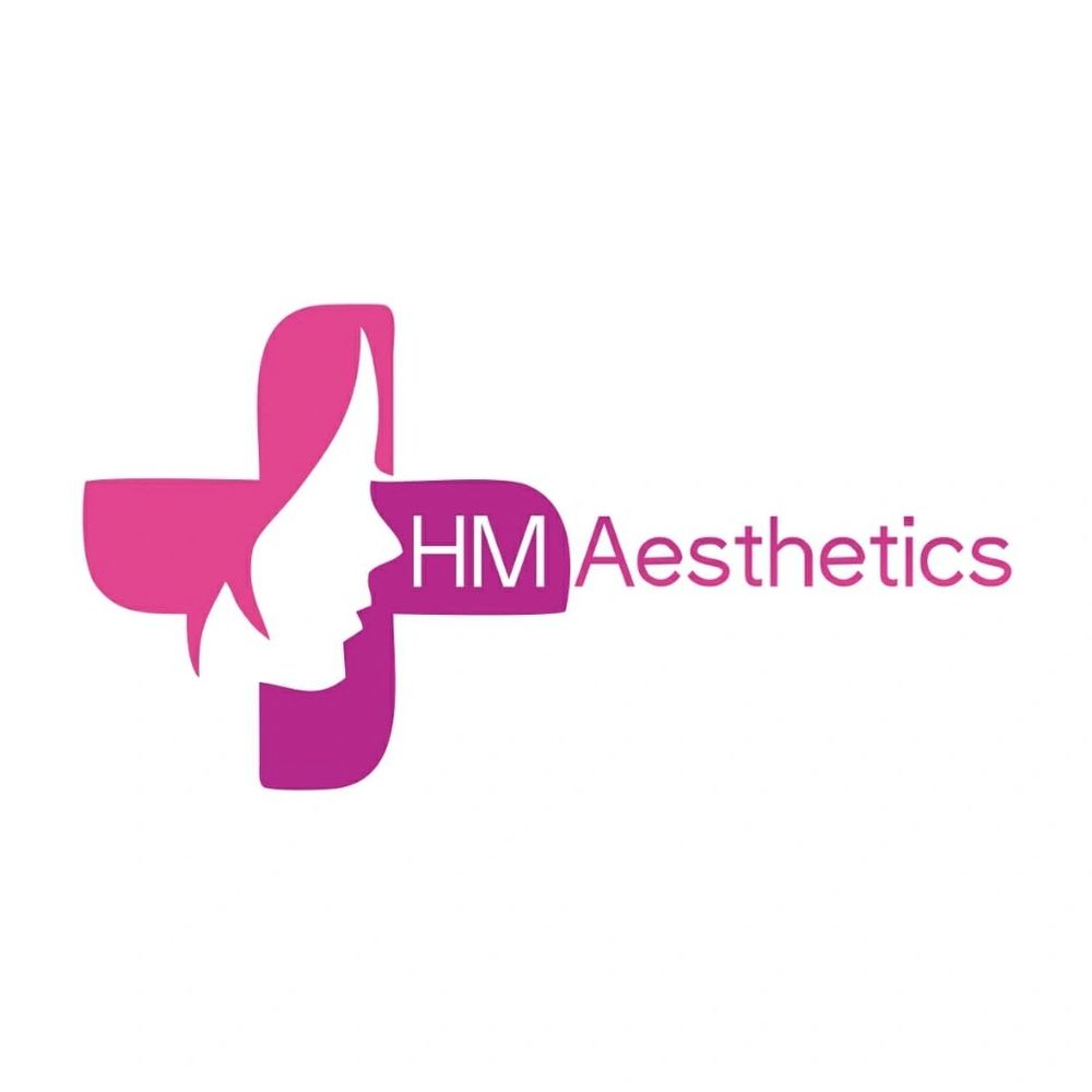 HM Aesthetics logo with a feminine face and medical cross design.