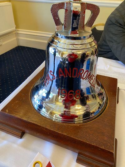 HMS Andromeda Ship's Bell on display 2020 at the Hull Reunion