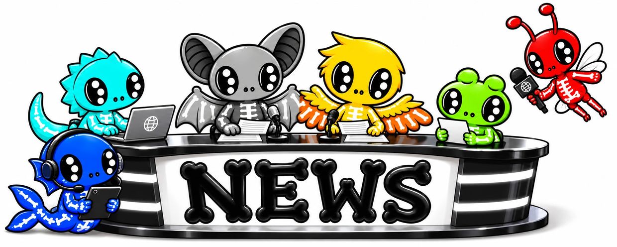 Colorful cartoon creatures hosting a news broadcast.