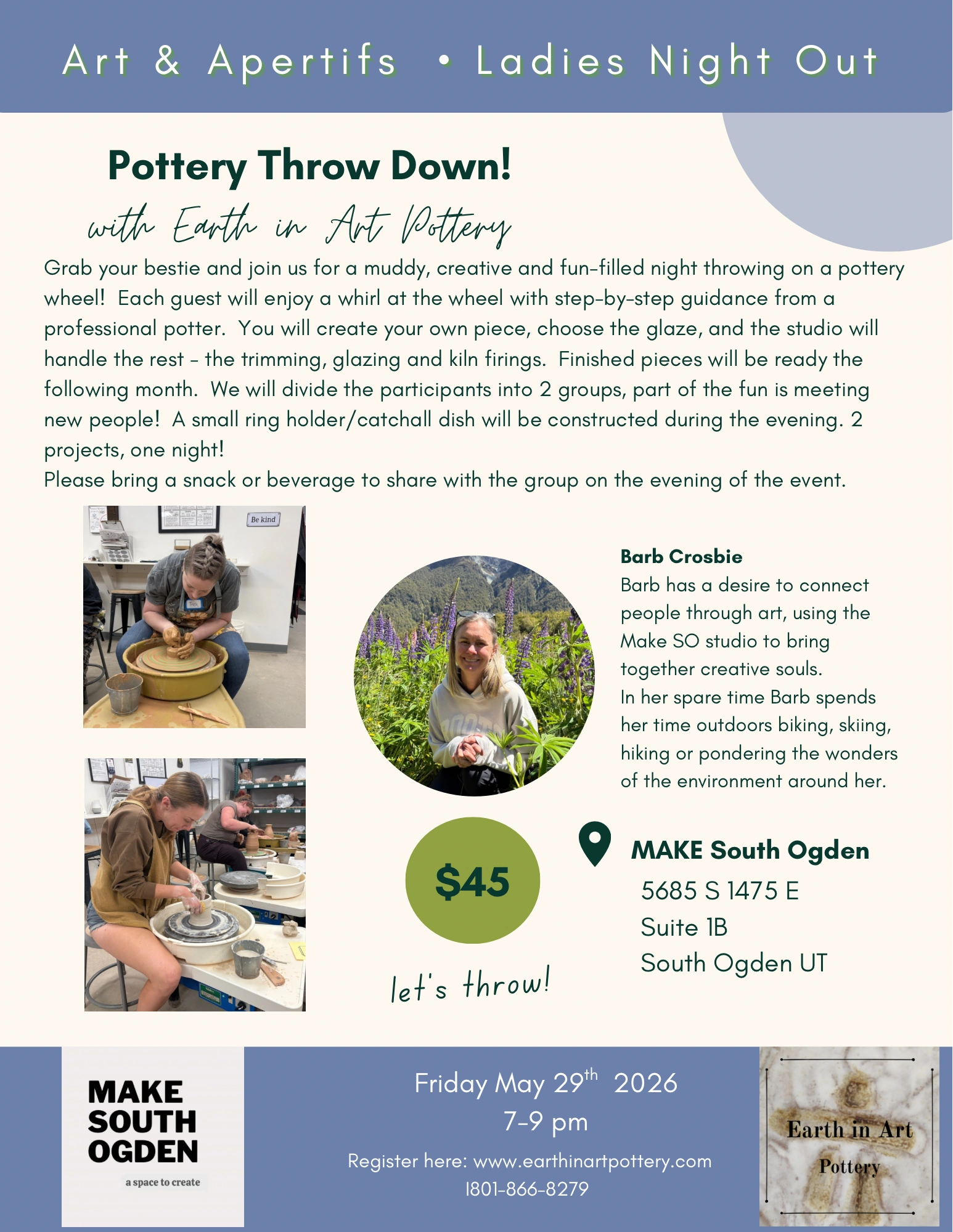 Pottery class ladies night out Ogden Utah fun art experience 
