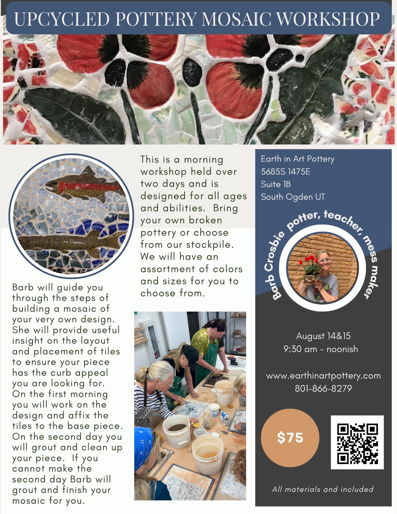 Mosaic pottery workshop art class ogden