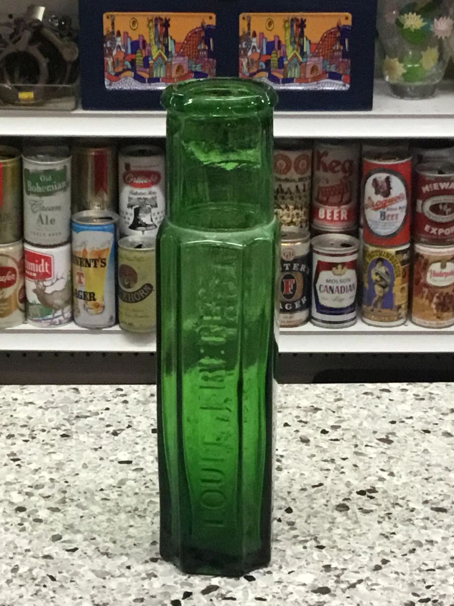 .1960’s green capers 8 sided bottle Louis Freres 7”