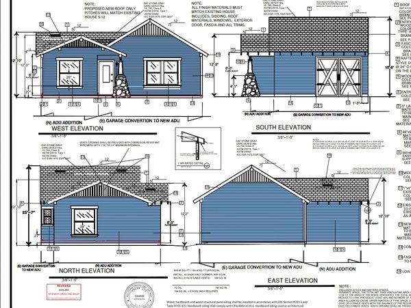 ADU Construction Plans.  Garage Conversion with Addition