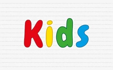Colorful word 'Kids' on lined paper background.
