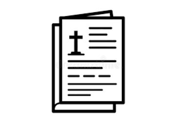 Black and white icon of a religious booklet with a cross on the cover.