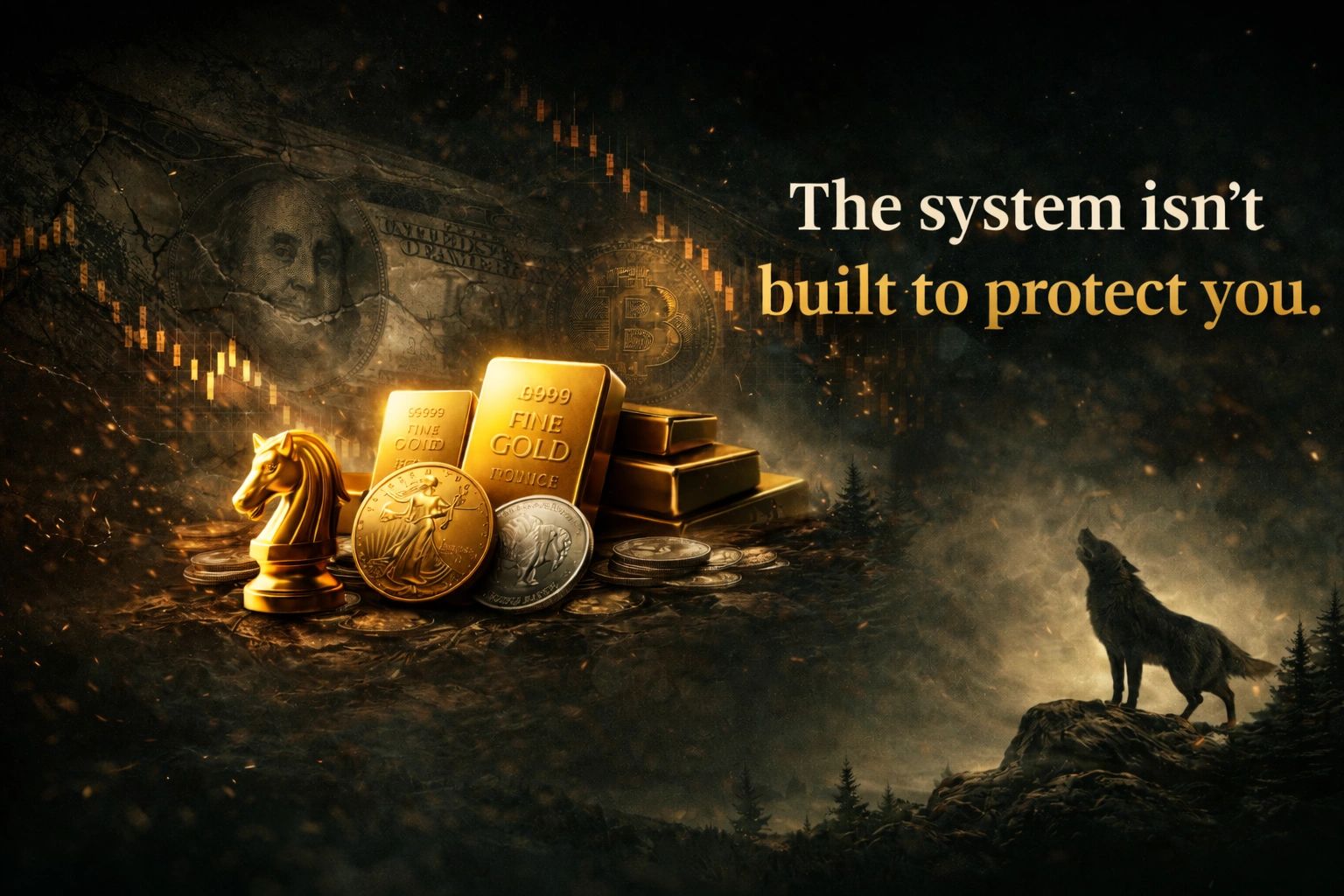 gold coins, gold bars, silver coins, silver bars