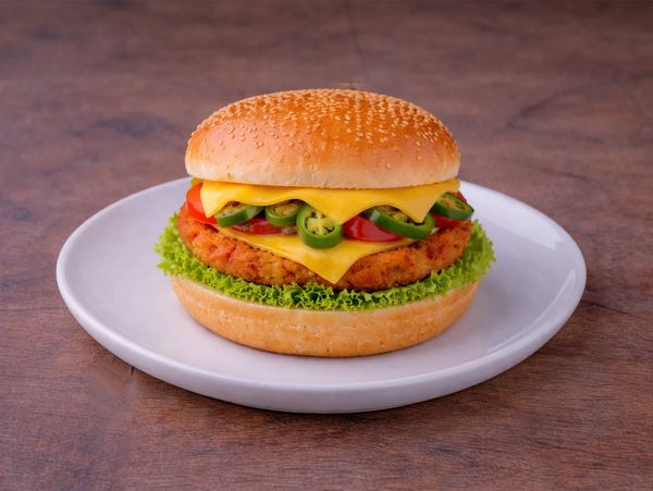 SPICY VEGI BURGER
Crispy spiced veg patty with fresh salad and flavourful sauce in a toasted bun.