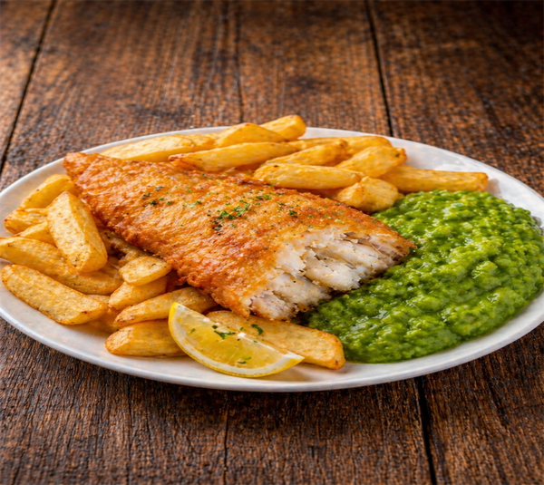 Meduim Cod and Tripple Fried Chips
Crispy meduim size fish cod served with tripple fried chips.