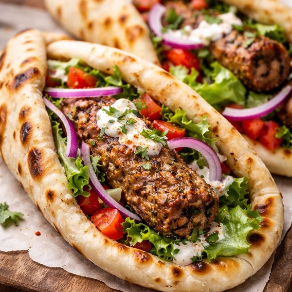 LAMB SEEKH KEBAB ROLL
Tender, juciy spiced lamb kebabs served in a naan with fresh salad and sauces