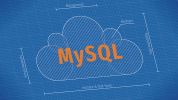 MySQL logo stylized as a blueprint cloud.