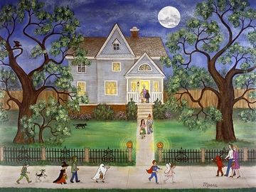 landscape, neighborhood, full moon, halloween