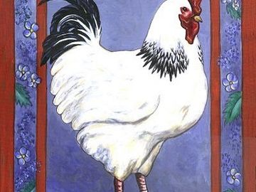 rooster, chicken, farm animal, folk art, bird, barnyard animal, paintings, home decor, wall art
