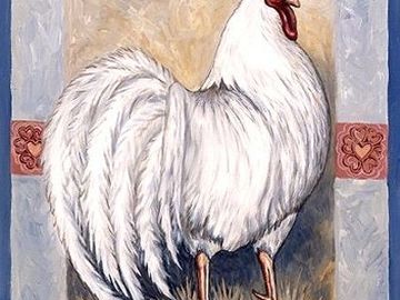 rooster, chicken, bird, farm animal, barnyard animal, painting, print, home decor, folk art, 
