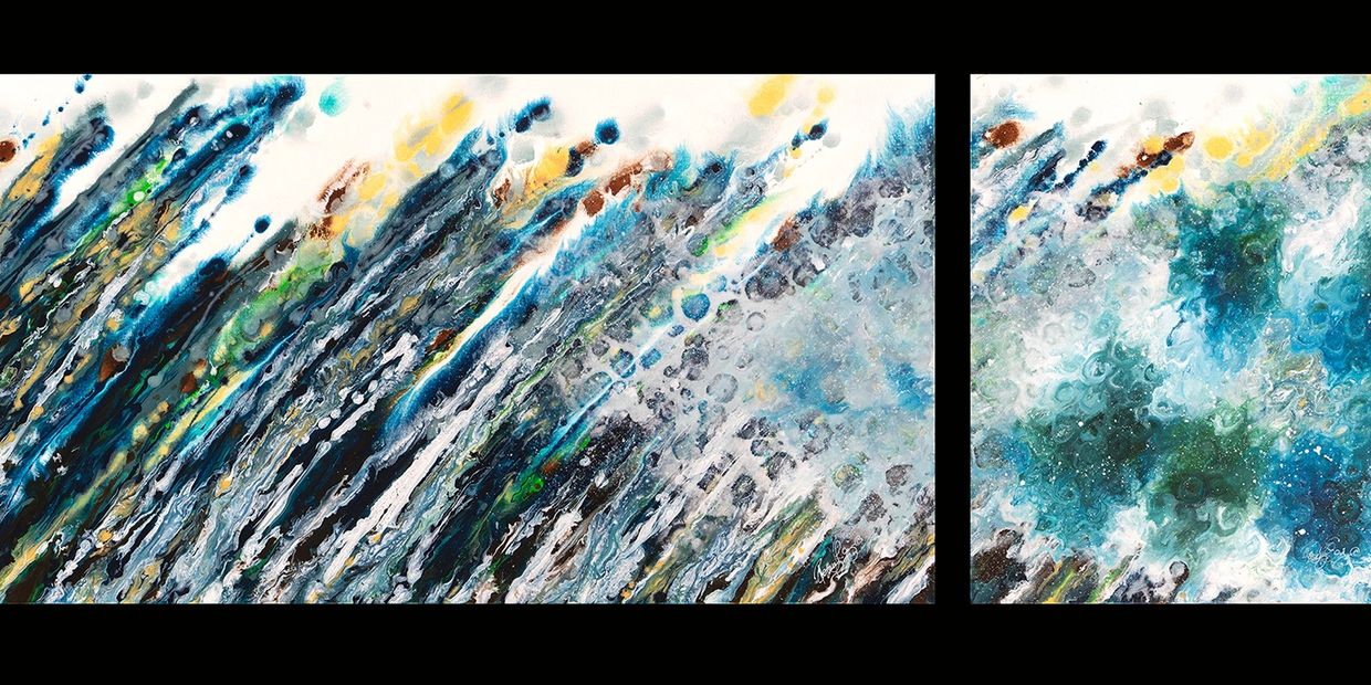 Acrylic abstract artist, Rosemary Craig's diptych, Break