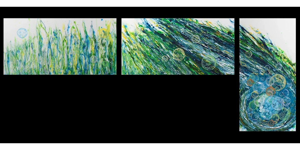 Acrylic abstract artist, Rosemary Craig's triptych, A Moment in Time