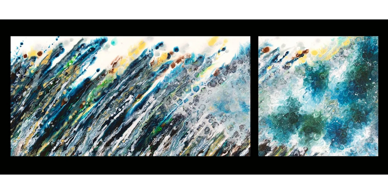 Acrylic abstract artist, Rosemary Craig's diptych, Break
