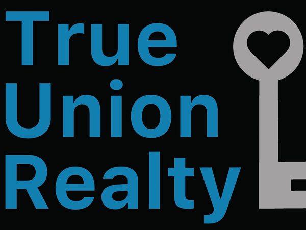 Logo with blue text 'True Union Realty' and a gray key with a heart-shaped top.