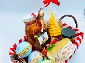 Gift basket ready filled with our raw honey products from our bees! 
