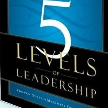 Book cover titled '5 Levels of Leadership' with a blue and black design.