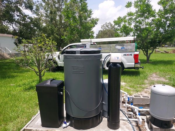 Water filtration system setup outdoors