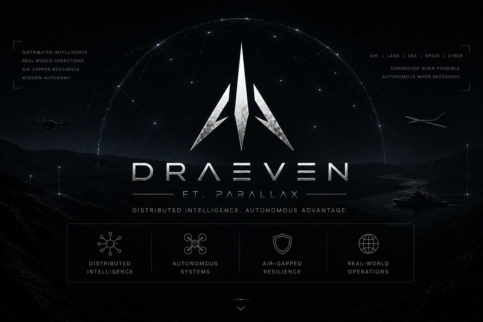 DRAEVEN ft. Parallax logo with autonomous and distributed intelligence themes.