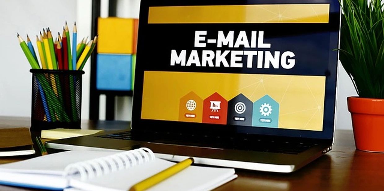 Laptop screen showing e-mail marketing.