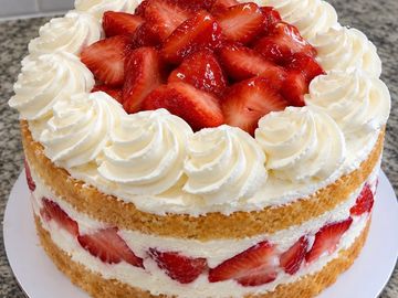 Strawberry shortcake with whipped cream.