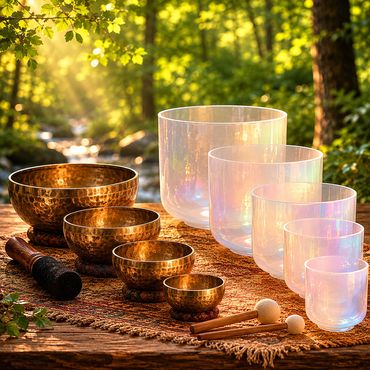 Nepalese and crystal singing bowls 
