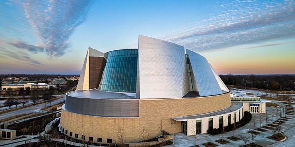 Drone view of beautiful modern church.