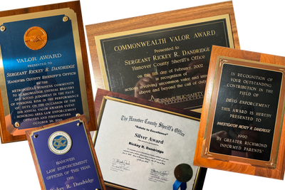 A collection of valor and silver awards honoring Sergeant Rickey R. Dandridge.