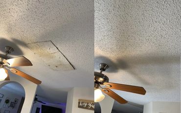 Ceiling Drywall Leak Repair 
Popcorn Textured Ceiling Match
Remove Damaged Drywall
Drywall Cutter

