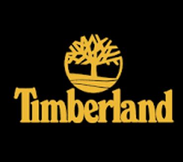 Timberland logo with a tree symbol in gold on black.