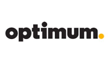 Optimum logo with bold black text and a yellow dot.