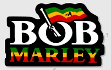 Bob Marley logo with Rasta colors and a guitar.