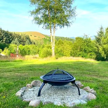 fire pit with long distance country views over the valleys of mid wales