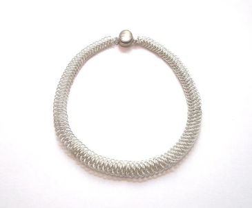 CHAINMAILLE 1 (FASM Juried Arts Show 2026):  Handmade silver chainmaille with vintage glass and silv