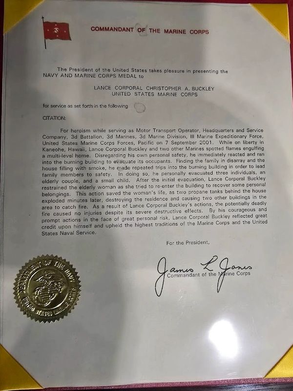 Navy / Marine Corps Medal (Of Heroism) - Citation