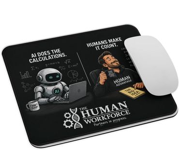 Mousepad illustrating AI and human roles in workforce collaboration.